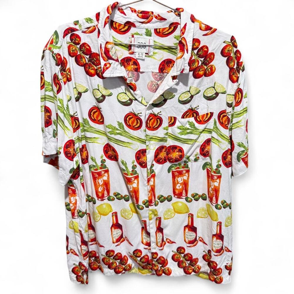 BDG Men’s Bloody Mary Tomato Print Button Up Shirt Multicolor Rayon XL